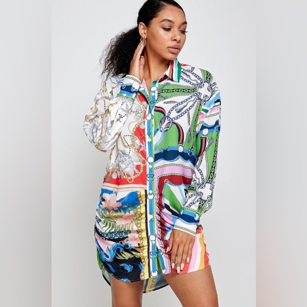 Her Bottari Woman’s Colorful Shirt Dress. Size M NWOT